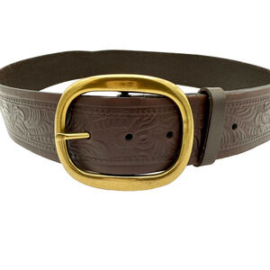 Western Leather Floral Embossed Belt w/ Brass Buckle Women’s Large Boho